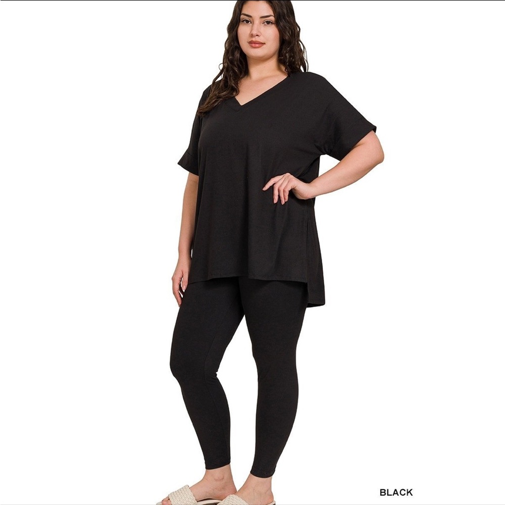 Zenana Brushed Microfiber Short Sleeve w/Leggings Loungewear Set Size Small New